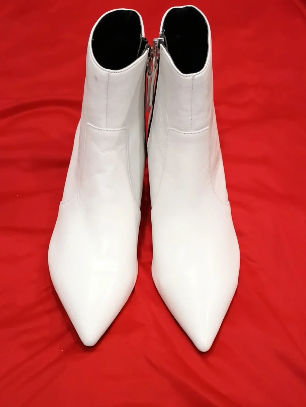 Topshop White Pointed Toe Ankle Booties with Side Zip